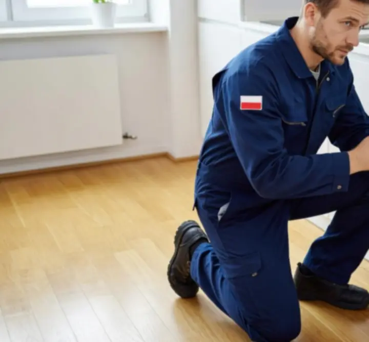 Technik wykonujący drobną naprawę w kuchni